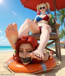 ai_assisted ai_generated beach dc dc_comics feet_on_face fortnite:_battle_royale harley_quinn poison_ivy smelly_feet summer