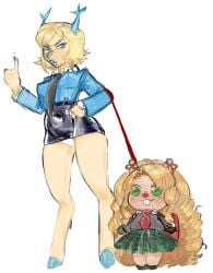 blue_lipstick brialzebubbie carol_holiday cervine colored_sketch deltarune digitigrade latex_skirt leash noelle_holiday pinky_out sp4gh3tt1 upskirt