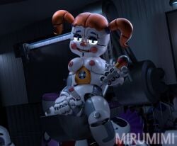 1girls animatronic animatronic_girl beckoning beckoning_viewer blue_eyes chubby chubby_female circus_baby circus_baby_(fnaf) circus_baby_(original) futa_only futanari ginger_female ginger_hair looking_at_viewer microphone mirumimi seductive_look sitting small_penis small_penis_futa solo visible_penis
