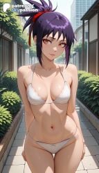 1girls 2026 ai_assisted ai_generated anime bleach boobs breasts brick bush bust hair_ribbon hi_res high_quality high_resolution highres navel outdoors panties patreon patreon_username purple_hair ribbon senna_(bleach) skypassion solo stable_diffusion tiles tits underwear watermark white_panties