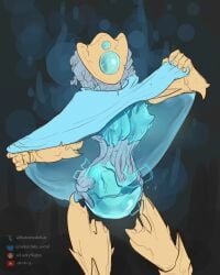 1girls 2025 anthro blue_body blue_clothing blue_eyes blue_skin breasts cloak erect_nipples female hi_res katsumodokat robot robot_girl robot_humanoid slay_the_spire slay_the_spire_2 standing the_defect_(slay_the_spire) work_in_progress