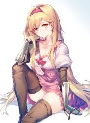 1girls aki663 alternate_hair_length alternate_hairstyle blonde blonde-haired_female blonde_female blonde_hair breasts brown_eyes djeeta_(granblue_fantasy) female granblue_fantasy kicking long_hair medium_breasts panties pantyshot pantyshot_(sitting) underwear upskirt white_panties white_underwear