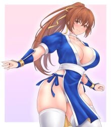 1girls big_breasts breasts brown_eyes brown_hair dead_or_alive female japanese_clothes kasumi_(doa) kumasan_(kumazonjp) kunoichi large_breasts long_hair ninja panties pantyshot pantyshot_(standing) ponytail thighhighs underwear white_panties white_thighhighs white_underwear