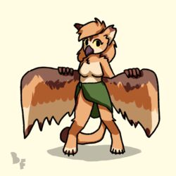 1girls animated anthro beak bird bonefiend breast_jiggle breasts brown_body brown_fur feathers furry gryphon hips pussy sarong shaking_butt short_playtime skirt solo sona_(noxiis) tail topless vagina wings yellow_eyes