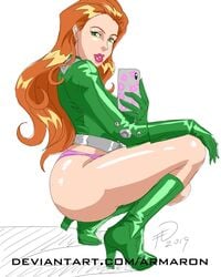 1girls armaron big_ass big_butt boots female female_only half-dressed high_heel_boots high_heels lingerie no_pants panties pink_panties pose sam_(totally_spies) selfie solo squat squatting thigh_boots thighhigh_boots totally_spies underwear