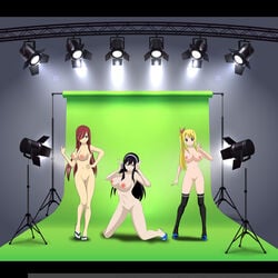 3girls blonde_hair erza_scarlet fairy_tail female_only high_heels large_breasts looking_at_viewer lucy_heartfilia mbmjsf17 multiple_girls red_hair standing ultear_milkovich whentai