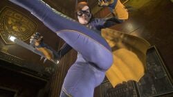 3d ass bat_ears batgirl batgirl_(gotham_knights) big_ass bodysuit brown_hair cape clothed clothed_ass comic costume gotham_knights heroine huge_ass large_ass leg_lift leg_lifted leg_up legs_open open_legs superheroine tight_clothing tight_fit video_game video_games