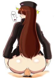 ander andr andr_(mob_talker) big_ass blush brown_hair cerberuspink enderman enderwoman female female_only hat long_hair looking_at_viewer looking_back minecraft mob_talker pleasure_face purple_eyes sex skirt turtleneck