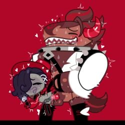 anal anthro anthro_on_human anthro_on_male belly_bulge bulge choco_werehound_brute cookie_run cookie_run_kingdom cookie_run_ovenbreak dick drool drooling furry gay knot licorice_cookie lorennsfw male male/male male_only male_penetrated penis size_difference stomach_bulge sweat sweatdrop sweating yaoi