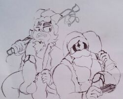 2boys brawl_stars cocokun! cum grinch male/male male_only mico_(brawl_stars) monkey muscles santa_costume santa_hat stu_(brawl_stars)