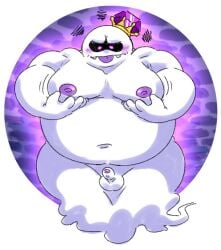 anommyself balls belly blush boo_(mario) genitals ghost humanoid humanoid_genitalia humanoid_penis king_boo luigi's_mansion male male_only mario_(series) moobs nintendo nipples overweight overweight_humanoid overweight_male penis purple_nipples purple_tongue solo spirit tongue white_balls white_belly white_body white_penis