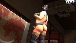 2fort 3d_(artwork) chair femboy gas_mask human latex latex_boots latex_gloves lighting map penis posing pyro_(team_fortress_2) showing_ass source_filmmaker straps team_fortress_2 valve vent