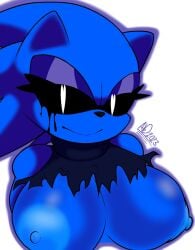 areolae big_breasts black_sclera blue_body breasts fanon female friday_night_funkin large_areolae nipples ripped_clothing solo sonic.exe spicyboi