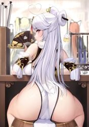 1girls ass breasts clothed dat_ass female genshin_impact glass_chair hi_res hoyoverse huge_ass huge_breasts large_breasts light-skinned_female light_skin niliu_chahui ningguang_(genshin_impact) red_eyes solo solo_female thick_thighs white_hair