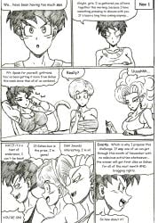 4girls abs big_hair black_and_white clothed_female dragon_ball dragon_ball_super dragon_ball_z erasa no_nut_november page_1 race_of_hera saiyan saiyan_tail seripa thewritefiction videl zangya