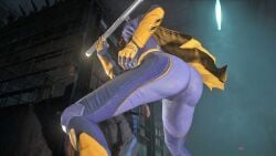 3d ass bat_ears batgirl batgirl_(gotham_knights) batman_(series) big_ass bodysuit brown_hair cape clothed clothed_ass comic costume dc dc_comics gotham_knights heroine huge_ass large_ass ronnaldoo superheroine tight_clothing tight_fit video_game video_games