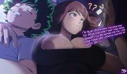 1boy 1girls after_paizuri after_sex big_breasts blackmail boku_no_hero_academia brown_hair cheating cheating_girlfriend cuck cuckold cum cum_in_mouth cum_on_breasts d-art green_hair infidelity izuku_midoriya large_breasts minoru_mineta my_hero_academia netorare nipple_outline nipples_slip ntr ochako_uraraka offscreen_character paizuri stray_pubic_hair