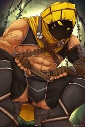 1boy bk_mita clothed clothing fully_clothed male male_only muscular muscular_male nipples original_character pecs sitting solo solo_focus yellow_eyes