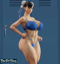 1girls 3d ass big_ass big_breasts bra breasts brown_eyes capcom chun-li female female_only hair hi_res highres huge_ass huge_breasts nipples panties solo solo_female street_fighter thedirtden thick_thighs thong