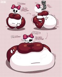 1girls big_breasts bloated_belly burping huge_belly huge_breasts hyper_belly oc onomatopoeia original_character text thick_thighs tube tube_feeding yambedoodle