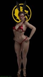 3d ass big_ass big_breasts black_background bra breasts bunny_ears female_only glasses golden_shoes high_heels light-skinned_female mortal_kombat mortal_kombat_11 nipple_bulge panties red_eyes red_hair skarlet solo solo_female solo_focus the_unhindered_fool thick_thighs underboob