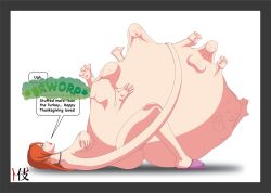 burping dialogue elanora_s._devorea elastic_arms elastic_body english_text female female_pred glasses milf milf_pred multiple_prey red_hair shibekutaato_(artist) slippers soft_vore stretchy_body struggling_prey vore vore_belly