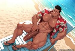 1boy ai_generated arm_rest ass ass_focus asshole balls bara barefoot big_muscles big_pecs big_penis black_eyes bleach bleach:_the_thousand-year_blood_war dad daddy daddy_kink dilf gay glasses huge_ass inviting_to_sex isshin_kurosaki large_pecs looking_at_viewer male male_focus male_only motorcycle muscles muscular nude on_stomach pecs pectorals penis selfie solo stubble submissive_position testicles text text_bubble yaoi zefiwart