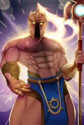 1boy 2022 atreus_(league_of_legends) bara bara_tits barazoku gay helmet league_of_legends looking_at_viewer male male_focus male_nipples male_only manly muscular muscular_male nipples no_visible_genitalia pantheon renishi9 riot_games shirtless solo solo_male yaoi