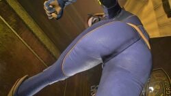 3d ass bat_ears batgirl batgirl_(gotham_knights) big_ass bodysuit brown_hair cape clothed clothed_ass comic costume gotham_knights heroine huge_ass large_ass leg_lift leg_lifted leg_up legs_open open_legs superheroine tight_clothing tight_fit video_game video_games