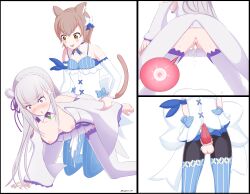 1boy 1girls all_fours animal_genitalia animal_penis artist_request artist_signature barbed_penis breast_slip cat_ears cat_tail catboy censored censored_penis cheating creampie cum_in_pussy cute drawfag elf elf_ears elf_female elf_girl emilia_(re:zero) felix_argyle female femboy femboy_on_female flower_in_hair flower_ornament from_behind hair_ornament half-elf impregnation light-skinned_female light_skin long_hair male medium_breasts netorare nipple_slip ntr ovum penis pointy_ears purple_eyes re:zero_kara_hajimeru_isekai_seikatsu sex silver_hair skirt source_request thighhigh_boots very_long_hair weird_penis white_background white_hair