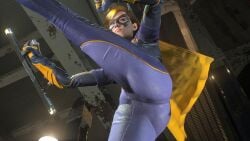 3d ass bat_ears batgirl batgirl_(gotham_knights) big_ass bodysuit brown_hair cape clothed clothed_ass comic costume gotham_knights heroine huge_ass large_ass leg_lift leg_lifted leg_up legs_open open_legs superheroine tight_clothing tight_fit video_game video_games