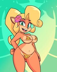 animated animated_gif anthro big_breasts breast_expansion coco_bandicoot furry furry_only grimphantom holding_breast thigh_expansion tnt_crate_bikini