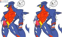 anthro anthrofied bandage bodily_fluids breasts claws closed_eyes cum dragon eyes_closed fan_character fangs gabite garchomp genital_fluids genitals hi_res looking_pleasured male male_only masturbation mega_evolution mega_garchomp muscular muscular_male nintendo one_eye_closed open_mouth orgasm orgasm_face penis pleasure_face pokémon_(species) pokemon pokemon_(species) scar simple_background smile solo spikes standing straight sugarbeasts-07 tapering_penis tongue tongue_out vein veiny_penis video_games white_background yellow_eyes