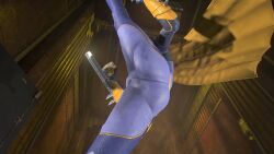 3d ass bat_ears batgirl batgirl_(gotham_knights) big_ass bodysuit brown_hair cape clothed clothed_ass comic costume gotham_knights heroine huge_ass large_ass leg_lift leg_lifted leg_up legs_open open_legs superheroine tight_clothing tight_fit video_game video_games