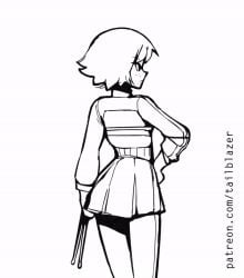 animated ass ass_bigger_than_head ass_expansion ass_focus ass_growth big_ass big_butt blush kim_pine long_sleeves looking_at_ass looking_back looking_down no_color scott_pilgrim short_hair skirt skirt_lift sweat sweatdrop sweating tail-blazer thick thick_ass thick_thighs white_background