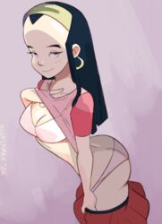 1girls 2020 ass_cleavage black_hair blue_eyes butt_crack cartoon_network code_lyoko elisabeth_delmas female female_only forehead hair_pulled_back long_hair medium_breasts panties shirt_lift skirt_down solo solo_female solo_focus sooperman