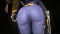 3d ass bat_ears batgirl batgirl_(gotham_knights) batman_(series) big_ass bodysuit brown_hair cape clothed clothed_ass comic costume dc dc_comics gotham_knights heroine huge_ass large_ass ronnaldoo superheroine tight_clothing tight_fit video_game video_games