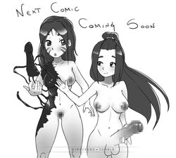 2girls caitlyn_kiramman erection foreskin futa_with_female futanari kai'sa league_of_legends monochrome pulsefire_caitlyn pulsefire_series riot_games windeburg