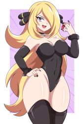 1girls abysswatchers blonde_hair breasts cynthia_(pokemon) female game_freak hair_over_one_eye hips large_breasts light-skinned_female light_skin long_hair nintendo pixiv pokemon pokemon_dppt thick_thighs thighs wide_hips