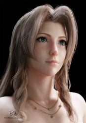 1girls 3d aerith_gainsborough billyhhyb brown_hair female female_only final_fantasy final_fantasy_vii final_fantasy_vii_remake green_eyes necklace portrait solo square_enix