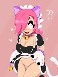 1girls bell_collar black_eyes black_eyeshadow blush brawl_stars breasts cat_ears_hairband cat_paws colette_(brawl_stars) costume female female_only juan_vlasque maid open_smile pink_hair pinku_pawlette presenting_pussy pussy sharp_teeth simple_background solo thighs