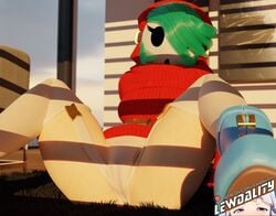 1girls 3d ass blender bottomless clothed clothing female female_only green_hair highres humanoid_genitalia humanoid_pussy legwear lewdality looking_at_viewer mario_(series) mask nintendo patreon presenting_pussy presenting_vagina shy_gal solo thick_thighs thighhighs thighs