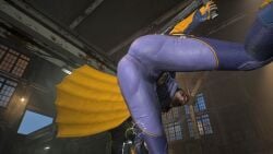 3d ass bat_ears batgirl batgirl_(gotham_knights) big_ass bodysuit brown_hair cape clothed clothed_ass comic costume gotham_knights heroine huge_ass large_ass leg_lift leg_lifted leg_up legs_open open_legs superheroine tight_clothing tight_fit video_game video_games