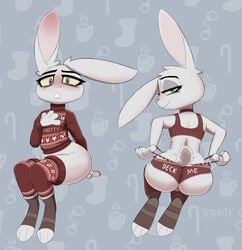 1boy anthro ass big_ass big_butt bunny bunny_ears christmas crossdressing femboy fur furry girly high_thighs looking_at_viewer looking_back male male_only male_shortstack rabbit solo texi_(yitexity) wide_hips yitexity