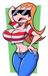 arm_behind_head belt cleavage crop_top dee_dee_replacement dexter's_laboratory ginger hand_on_hip jeans light-skinned_female long_hair low_rise_jeans low_waisted_pants midriff orange_hair stealth_brock sunglasses thin_waist tinted_eyewear wide_hips