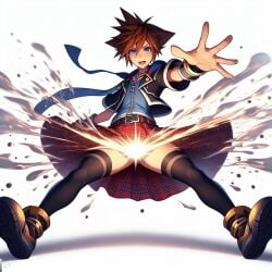 ai_generated bing_image_creator crossdressing femboy kingdom_hearts magic miniskirt skirt sora sora_(kingdom_hearts) thigh_highs weaponized_penis what