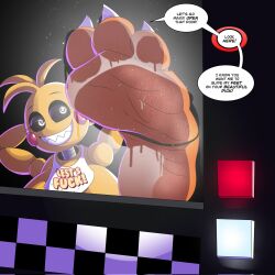 2d 3_toes against_glass animatronic anthro avian barefoot bib big_breasts big_feet bird black_eyes black_sclera bodily_fluids breasts busty chicken colored_sclera dirty_talk dripping eyelashes feet feet_focus female five_nights_at_freddy's five_nights_at_freddy's_2 foot_fetish foot_focus galliform gallus_(genus) glowing_eyes grin grinning half-closed_eyes hands_behind_head hi_res huge_breasts indoors inviting large_breasts looking_at_viewer machine maximus21 naughty_face no_penetration phasianid presenting_feet raised_eyebrows robot scottgames sharp_teeth showing_off smile smug_face smug_smile soles solo solo_female speech_bubble steaming_body stirrup_legwear sweat sweat_stain sweaty_feet teasing_viewer teeth text toes toy_chica_(fnaf) toy_chica_(love_taste) white_eyes window wrinkled_feet yellow_body