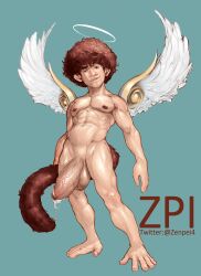 afro ahgo_(zenpei) balls big_balls big_penis boner erection halo male male_only muscles muscular nude penis solo solo_male tail wings zenpei