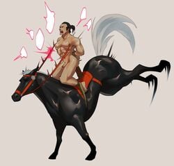 1boy abs anal_sex angry arched_back bara black_hair bondage bound dildo disney disney_prince equestrianism gay horse horseback horseback_riding humiliation li_shang male male_only male_penetrated motion_lines mulan nipple_clamps open_mouth pecs ponytail riding riding_dildo saddle tied_to_horse uni0421 yaoi yetigo