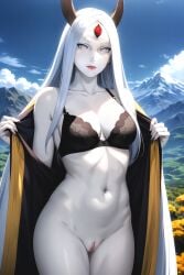 1girls 3_eyes ai_generated alien_girl big_breasts bottomless bottomless_female bra bra_only breasts byakugan censored cleavage clothing_pull curvaceous female female_only goddess horns kimono kimono_pull large_breasts lingerie lipstick makeup mature mature_female milf multi_eye nai_diffusion naruto naruto_(series) naruto_shippuden no_panties open_clothes open_kimono otsutsuki_kaguya pinup pulled_by_self rindo rinne_sharingan solo solo_focus stable_diffusion taking_clothes_off underwear undressing very_long_hair white_body white_hair white_skin wide_hips